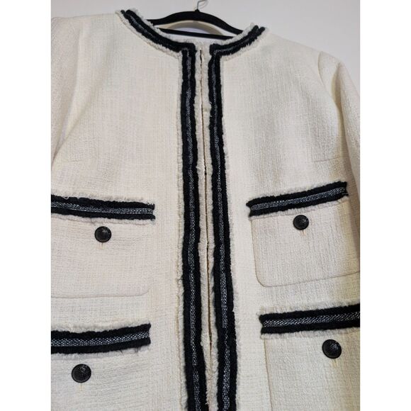 Talbots Piped Tweed Blazer 14 Cream Black Trim Quiet Luxury Old Money Academia - Picture 11 of 12